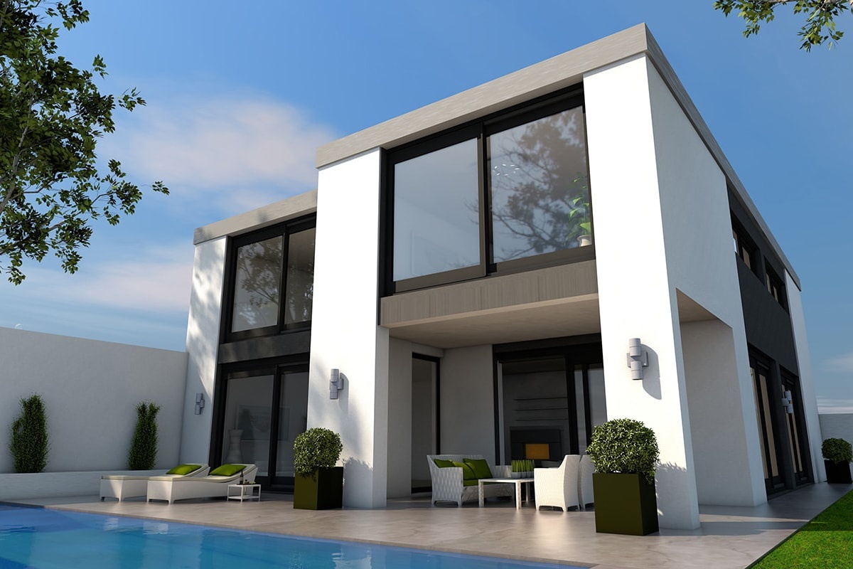 Modern building with an outside pool